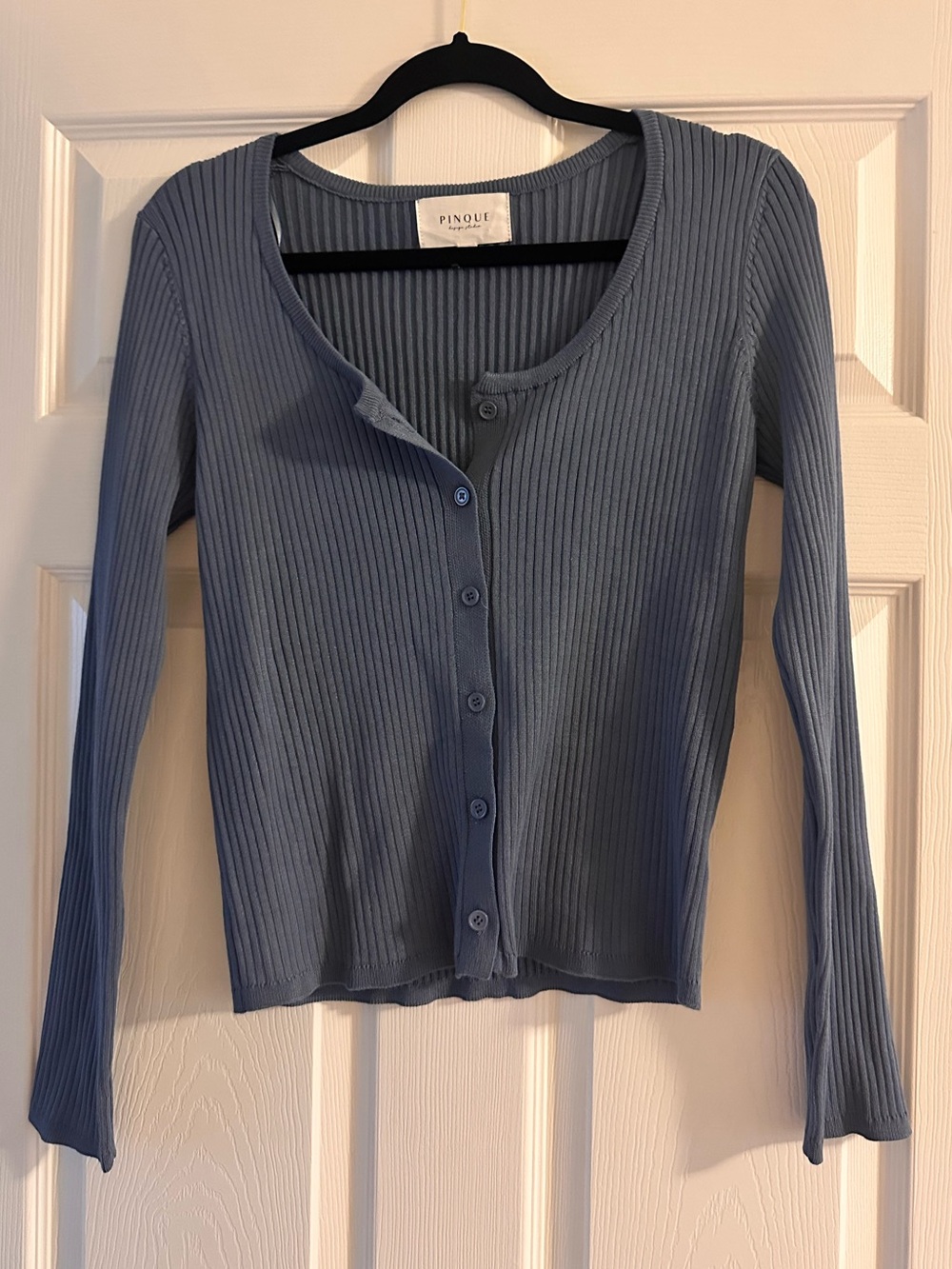 Pinque Blue Ribbed Button Front Cardigan Top Size Large